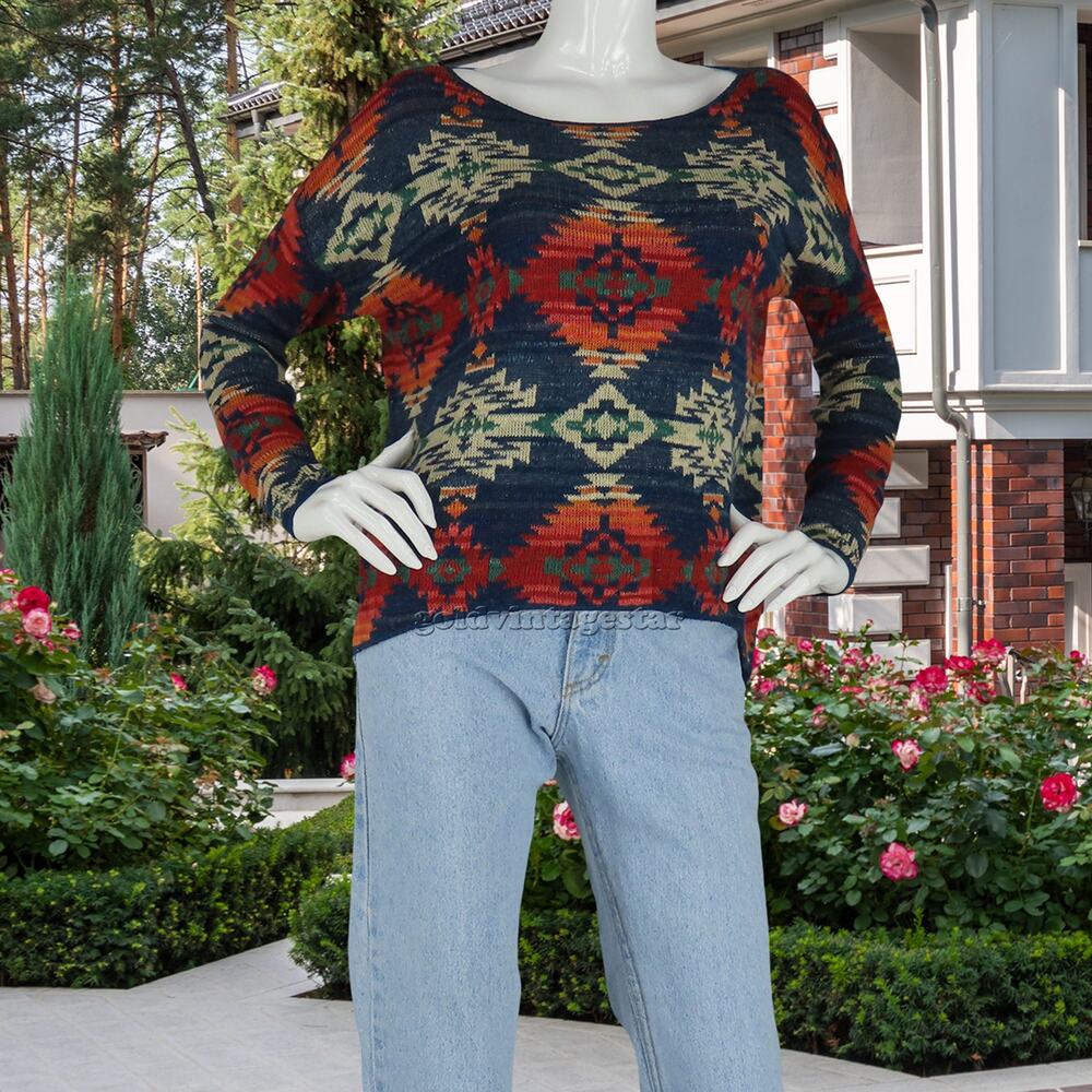 Ralph Lauren Southwestern Beacon Print Ikat Aztec Kiim Tribal Knit Shirt Top S